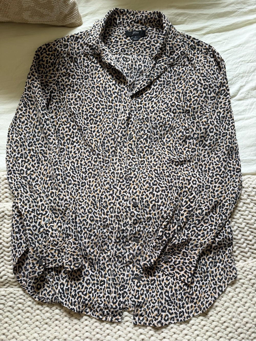 JCrew 100% silk Leopard Print Button-Up Shirt - Beige/Black size 4